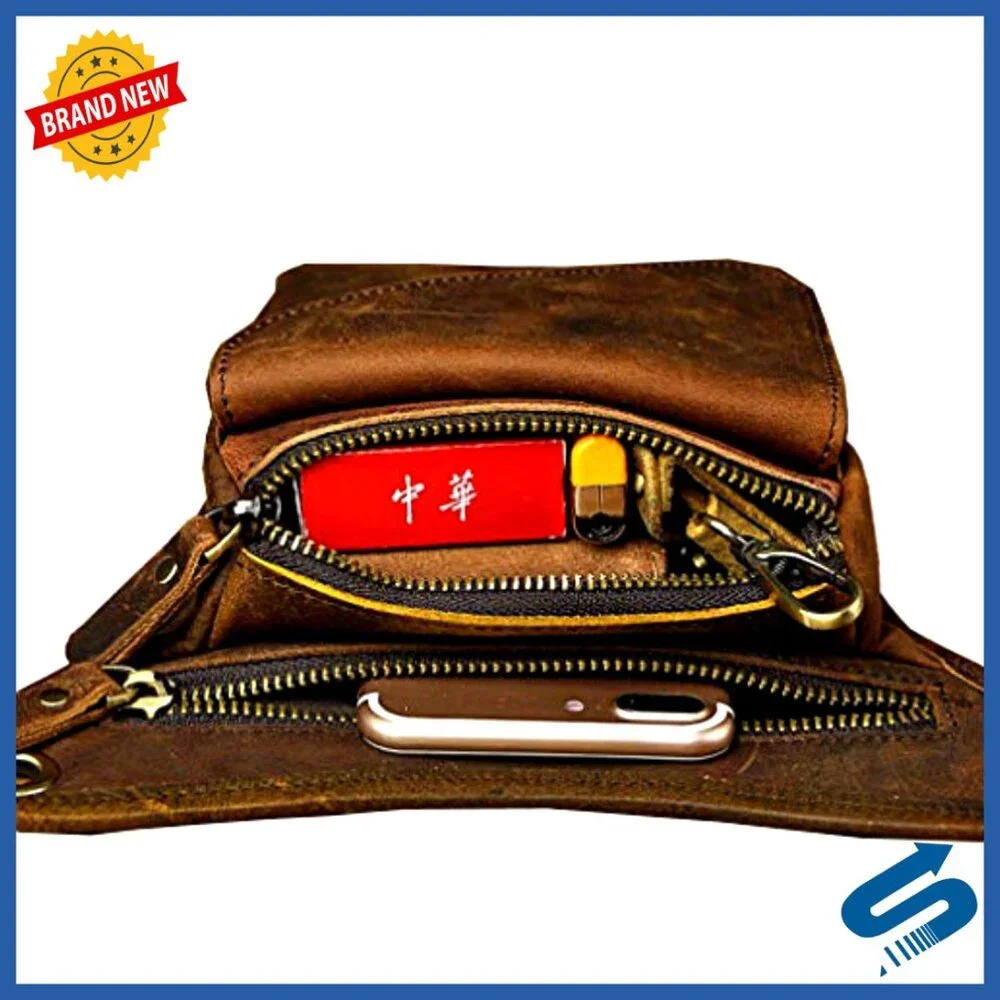 Genuine Leather Drop Leg Bag, Adjustable Waist Pack for Outdoor Sports & Travel